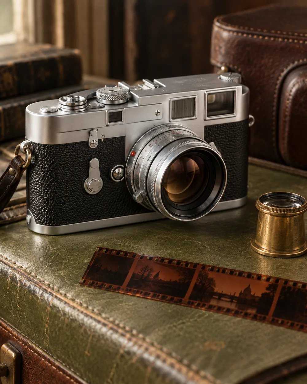 AI-generated thematic camera editorial artwork; not verification of a historical model