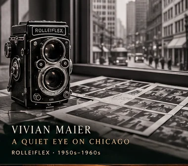 AI-generated editorial illustration linked to Vivian Maier; not original documentary image or authenticated hardware photo