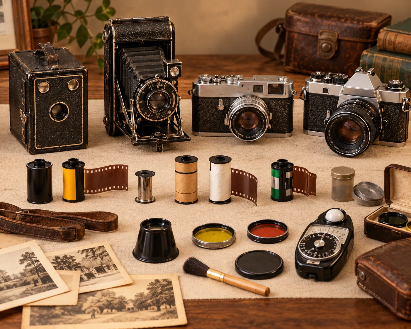 Illustrative assorted vintage cameras